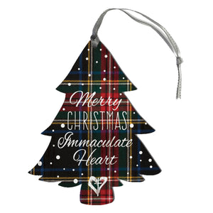 IHA Wooden Plaid Christmas Tree Ornament